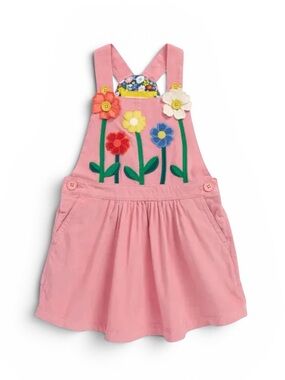 Mini Boden Embroidered Floral Applique Pink Corduroy Jumper Dress Size 4